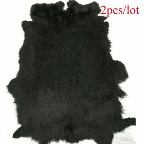 2pcs Nature Black Rabbit Fur DIY Apparel Fabric Fluffy Rabbit Leather Fur Home Bedroom Car Seat Decoration Sewing Accessories