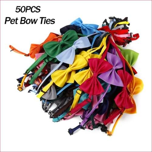 50 Pcs Pet Puppy Bow Ties Pet Dog Cat Necklace Adjustable Strap for Cat Collar Pet Dog Bow Tie Puppy Bow Ties Dog Pet Supplies