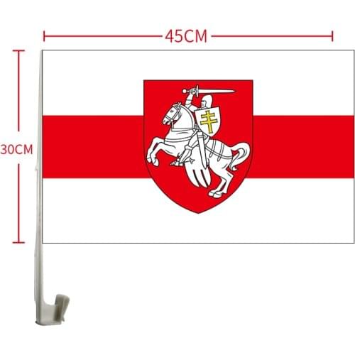 Free shipping NEW 30x45cm 12x18inch belarus White Knight Pagonya Flag For Car Windows Custom Belarus car Flags