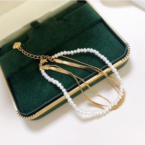 Mulistrand Snake Chian Natural Freshwater Pearl Bracelet