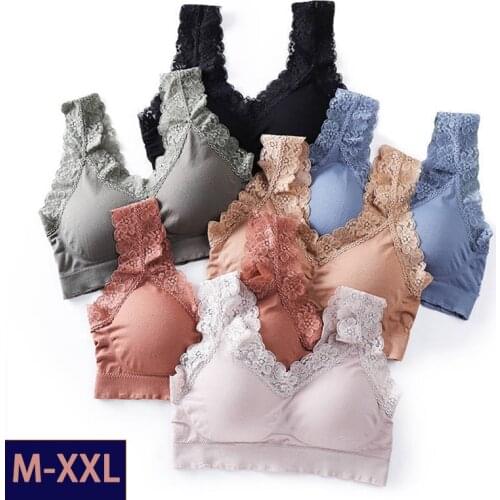Bras For Women Plus Size XL XXL Seamless Bra Sexy Breathable Lace Bralette Free Wire Underwear Push Up Bra With Pad Chest Wrap