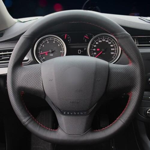 Handsewing Black Artificial Leather Steering Wheel Covers for Peugeot 408 2014 2015