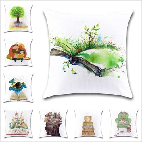 Cartoon book reading Tree castle Cushion Cover Decoration coffee chair Home sofa seat friend children bedroom gift pillowcase