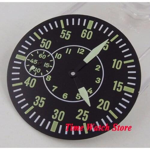 38.5mm black dial green marks 24 hours Fit for ETA 6497 hand winding Movement watch dial + luminous hands D134