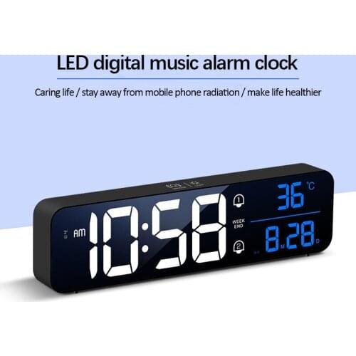 Music LED Digital Alarm Clock 2400mAh Rechargeable Sound-Activated Dual Alarm Clock Temperature Date Display Snooze Mirror ClocK