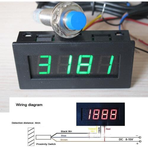 Digital LED Punch Tachometer RPM Speed Panel Meter 5-9999RPM Tacho Gauge + Hall Proximity Switch Sensor 12V 8-15v green