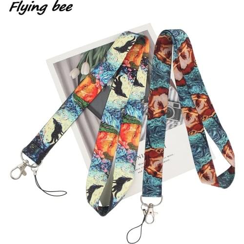 Flyingbee Van Gogh Wolf Creative Painting Art Key Chain Lanyard Neck Strap For Phone Keys ID Card Lanyards X1410