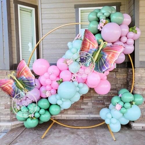 104pcs Big Butterfly Foil Balloons Garland Macaron Pink Blue Purple Latex Globos Set For Summer Party Decorations Outdoor Theme