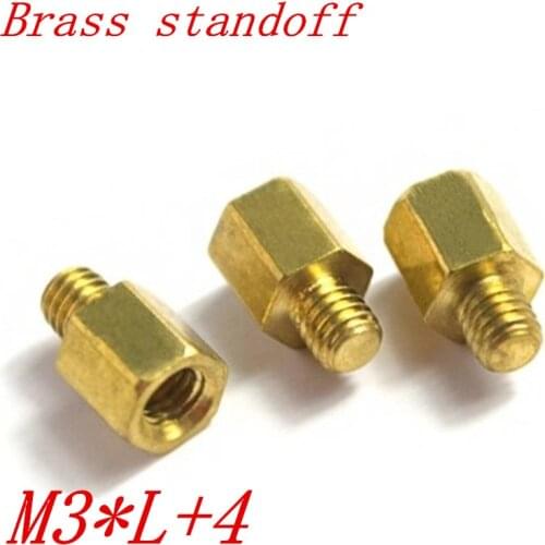 100pcs/lot Brass Spacer M3*L+4 male to female hex brass spacer L=4/5/6/7/8/9/10/11/12/13/14/15/18/20