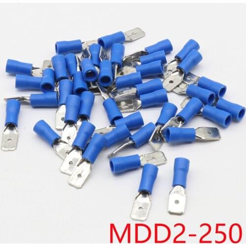 MDD2-250 MDD2.5-250 male Insulated Spade Quick Connector Terminals Crimp Terminal AWG 100PCS/Pack MDD