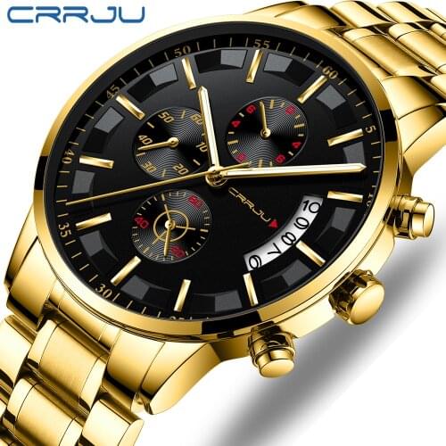 Montre Homme CRRJU 2021 New Business Quartz Watch Mens Watches Top Brand Luxury Mesh Belt Wristwatch Waterproof Clock+Box