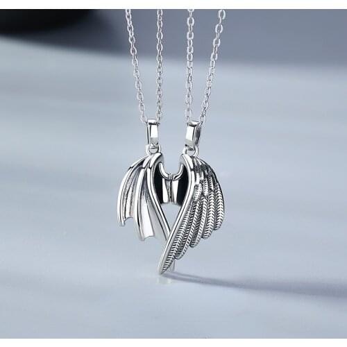 New 2021 Couple Necklace Clavicle Chain Women Devil Protects Angel Devil 1 Pair Lovers Necklace for Women Men Fashion Jewelry