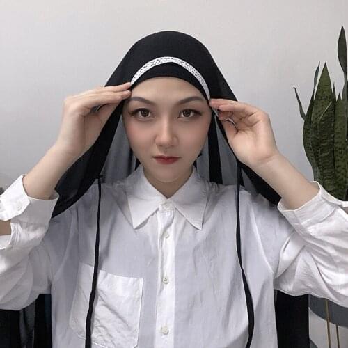 New Bubble Heavy Chiffon Hijabs With Rope Muslim Embroidered Lace Scarf Shawls Headband Islamic Headscarf Turban Foulard