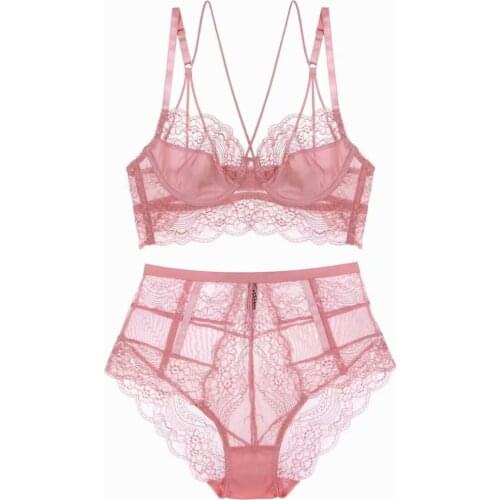 New french style sexy ultra-thin floral lace underwear underwire beauty back bra sets BS181