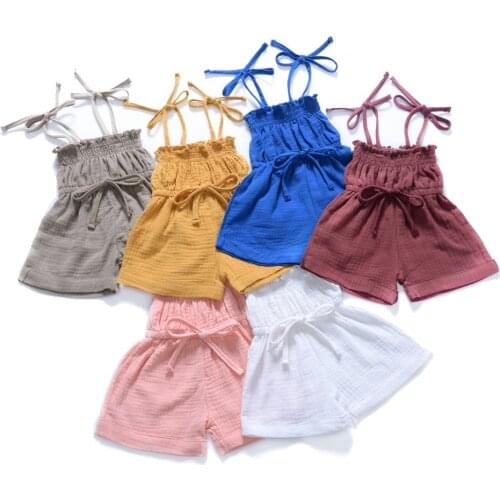 1 2 3 4 5 6 Years Baby Girl Clothing Set Kids Summer Jumpsuit Children Straps Overalls Toddler Solid Color Short Pants Outfit
