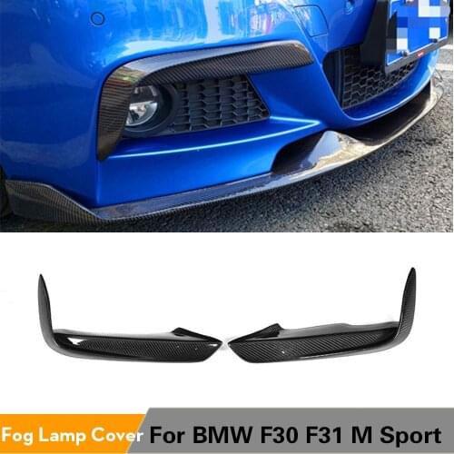 For BMW F30 F31 M Sport 2012 - 2018 Front Fog Lamp Fin Splitters Trim Canards Cover Accessories Carbon Fiber / FRP Black Glossy
