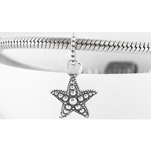 Authentic S925 Dangle Charm Starfish Pendant Bead fit Lady Bracelet Bangle Girl Birthday Gift DIY Jewelry