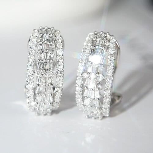 Luxury Women Shiny White Square Zircon Stud Earring 925 Sterling Silver Elegant Temperament Banquet Earrings For Female