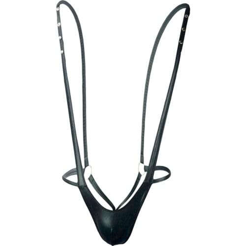 Sexy Mens Underwear Faux Leather Onesie Thongs Bodysuit ZJH179