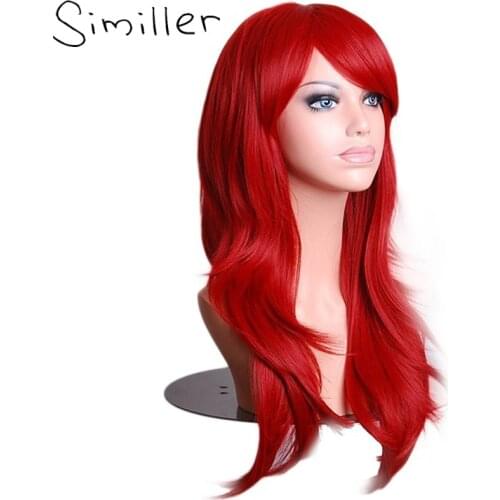 Similler 70cm Kinky Curly Red Black Purple Cosplay Wigs Women Long Synthetic Hair Costume for Halloween