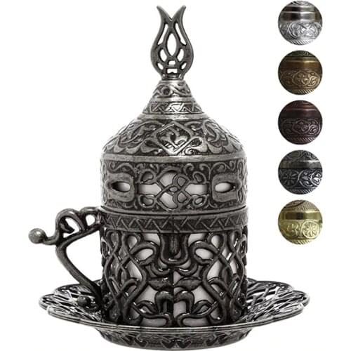 Istanbul Collection Handmade Greek Arabic Fancy Turkish Coffee Cups Gold Silver Copper Antique Green 2OZ Espresso Made in Turkey