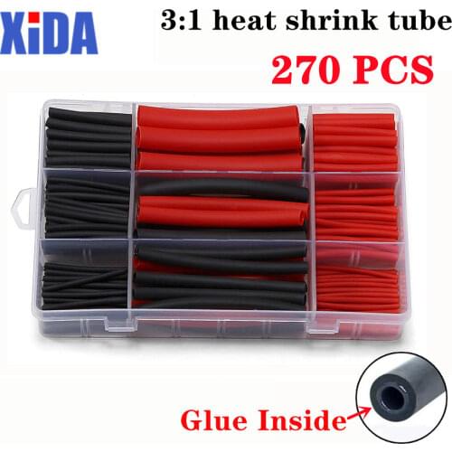 270Pcs 3:1 red black Shrink Ratio Dual Wall Adhesive Lined Heat Shrink Tubing Tube 6 Size kit shrinkable tube