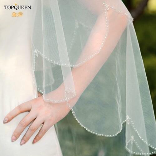 TOPQUEEN V102 Veil Wedding for Bride White Double Layer Veil Bride Accessories Wedding Veils Wedding Crystal Beaded Bling Veil