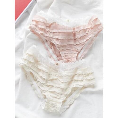 Sweet Lace Trim Women 100% Cotton Panties Underwear Cute Briefs Cute Girls Intimates Lolita Ruffles Trim