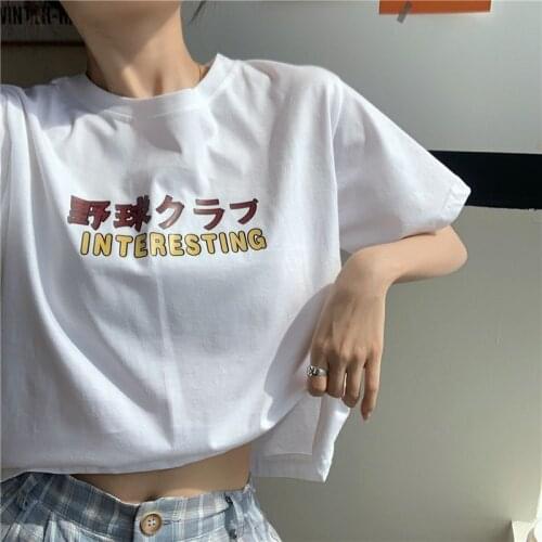 Street Clothes clothing vintage album tee Short Sleeved neck T-shirt Sexy Harajuku Crop Top Female High Waist Printed T shirt