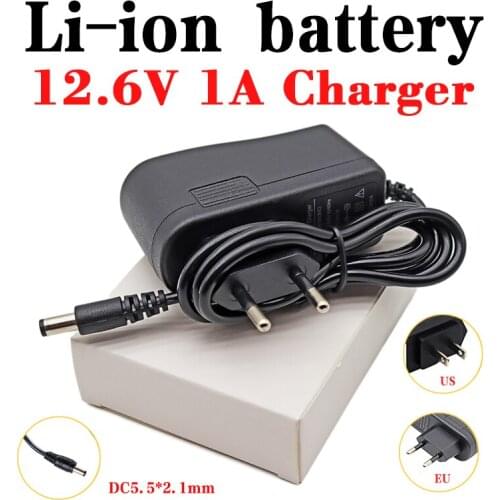 12.6V 1A Lithium/Polymer battery pack charger18650 Battery Pack 100-240V EU/US Plug Charger With Wire Lead DC Plug 5.5*2.1*10MM