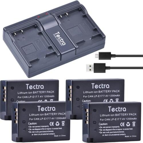 Tectra 4Pcs LP-E17 LP E17 Battery and USB 2-Channel Charger for Canon EOS M3 750D 760D 800D Rebel T6i T6s 8000D Kiss X8i