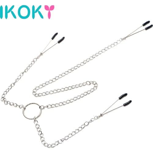 IKOKY Nipple Clamps With Chain Sex Slave Restraints Nipple Stimulator Erotic Toys Breast Clips Sex Toys for Couples Adult Games