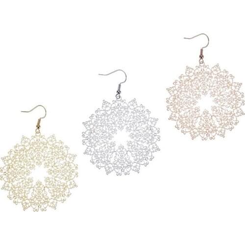 Rose Gold Filigree Snowflake Dangle Earrings for Women 2021 New Thin Boutique Baroque Jewelry High Quality Gifts for Her