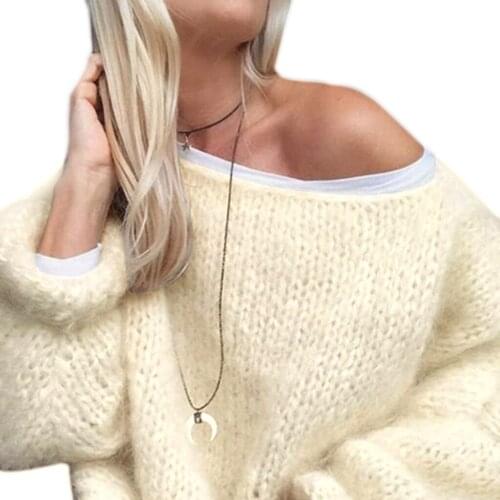 Women Lantern Long Sleeve O-Neck Sweater Fluffy Fuzzy Mohair Pullover Top Chunky Knit Solid Color Oversized Loose Jumper