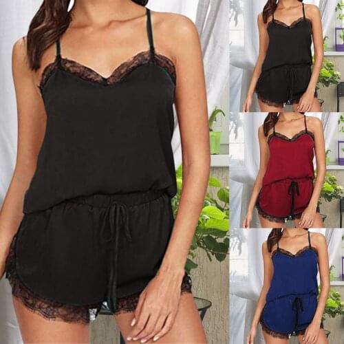 Women Underwear Pajamas Suspender Pyjamas Sleepwear Lace Shorts Pijama Satin Top Pajama Sets Sexy Lingerie Nightwear Home Suit