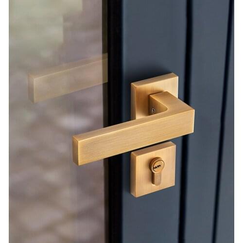 1 set/ Square Interior Door Handle sets For 35-50mm Doors Black Simple Door Lever Handle with Lock Accessories