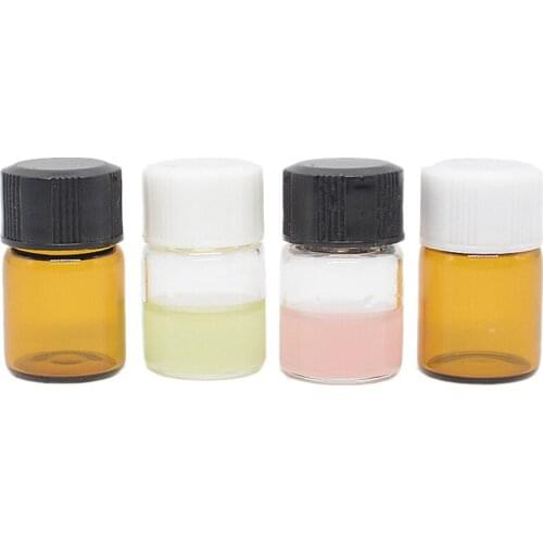 10pcs/lot Glass Refillable Bottles Reusable 2ml Empty Bottle Brown Transparent Portable Sample Test Bottles WIth Lid