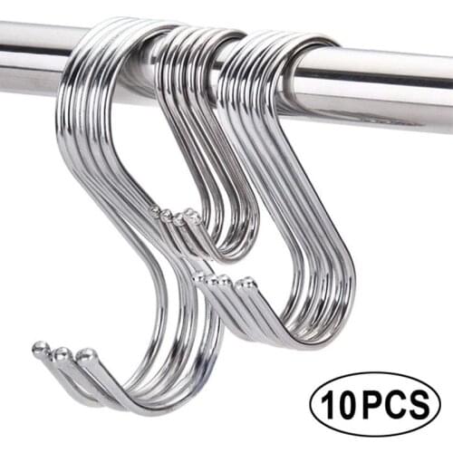 10pcs Stainless Steel S-Shape Hook Kitchen Bedroom Multi-function Railing S Hanger Hook Clasp Holder Hooks Hanging Storage Tools