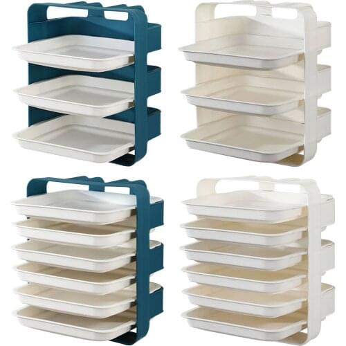 3/6 Layers Kitchen Stackable Food Storage Organizer Fruit Serving Tray Wall-mounted Kitchen Side Dish Hot Pot Storage Tray