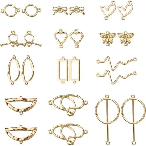 48Pcs Alloy Link Pendant Charms Light Gold Color Dangle Connectors Mixed Shapes for DIY Bracelet Necklace Jewelry Crafts Making