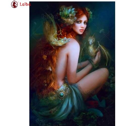5D DIY diamond painting Fantasy art sexy woman and animal cross stitch full square round diamond Emeroidery mosaic painting home