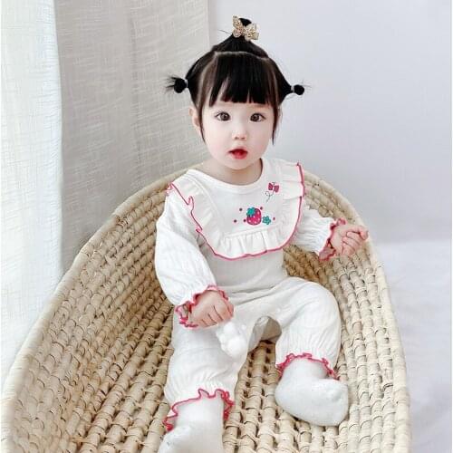 Childrens Clothing 2021 Spring Baby Clothing Cotton Infant Baby Romper Strawberry Lace Girl Baby Romper Kids Romper 0-24 Months