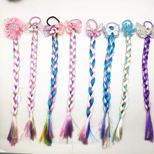 Hair Wig for Kids Girls Unicorn Braid Elastics Hair Bands Rope Ties Ponytail Headwear Bobbles Headband Accessories 0211