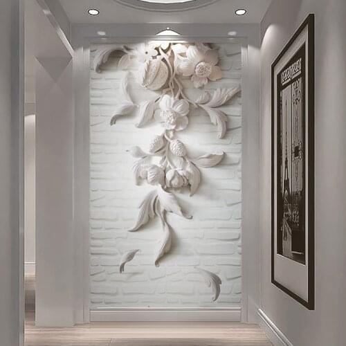 Custom Wall Murals 3D Embossed White Flower Photo Wallpapers Living Room Hotel Entrance Backdrop Wall Cloth Art Papel De Parede