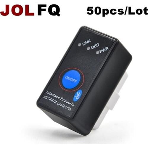 JOLFQ 50pcs Mini ELM327 V2.1 Bluetooth OBD Advanced OBDII OBD2 Auto Car Diagnostic Scanner code reader scan tool blue ELM 327