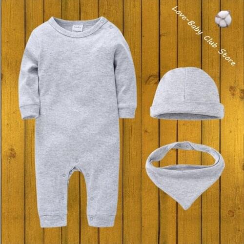 Baby Boys Romper Cap Scarf Set Blank Long Sleeve 100% Cotton Pajamas Pyjamas Newborn Infant Clothing Sets 3M 6M 9M 12M 18M