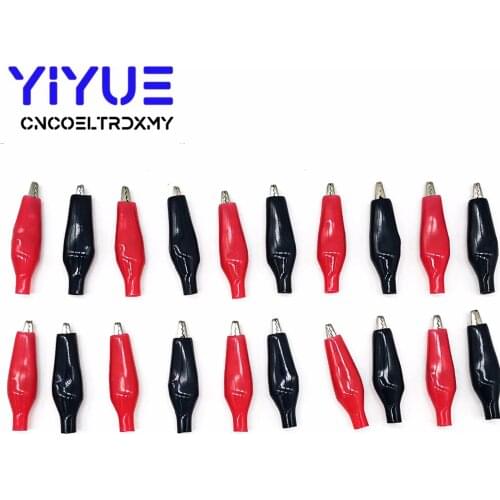 20pcs 28MM Metal Alligator Clip G98 Crocodile Electrical Clamp Testing Probe Meter Black Red with Plastic Boot Car Auto Battery