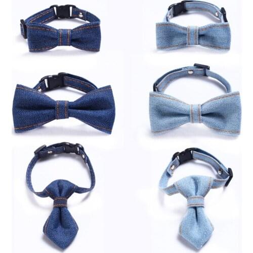 Pet Denim Fashion Bow Tie Cat And Dog Adjustable Collar Pet Holiday Dress Up Accessories Supplies