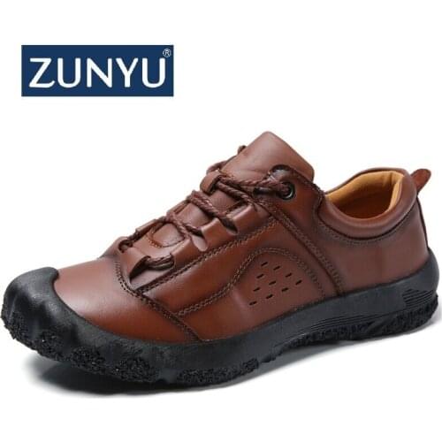 ZUNYU Men Genuine Leather Casual Shoes Men Luxury Brand Design Handmade Loafers Mens Outdoor Moccasin Boat Sneakers Size 38-48
