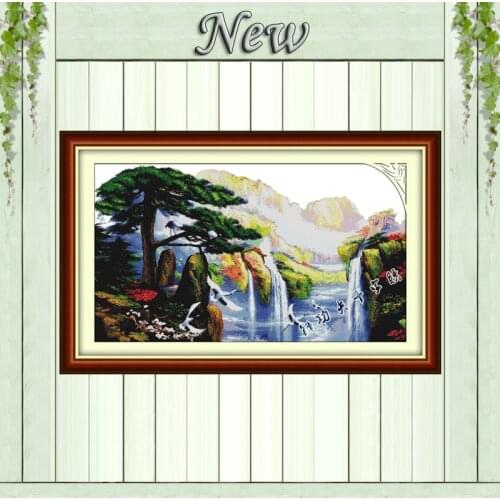 Heaven road waterfall mountain river Scenery decor Counted print on canvas 14CT 11CT Cross Stitch Needlework kits Embroider Sets